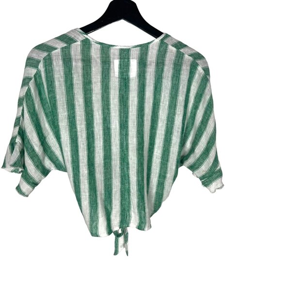 Rails Athena Garden Stripe Green White Linen Blend Crop Wrap Top XS - Picture 2 of 10